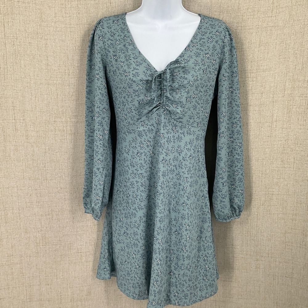 Levi's Mini Dress Womens S Blue Dainty Floral Boho Cinched V-Neck Cottagecore